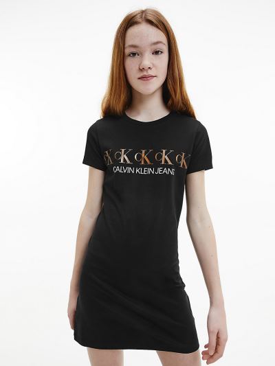 Calvin Klein Ruhák HU630141 | Calvin Klein Organic Cotton Logo Lány Pólóruha Fekete